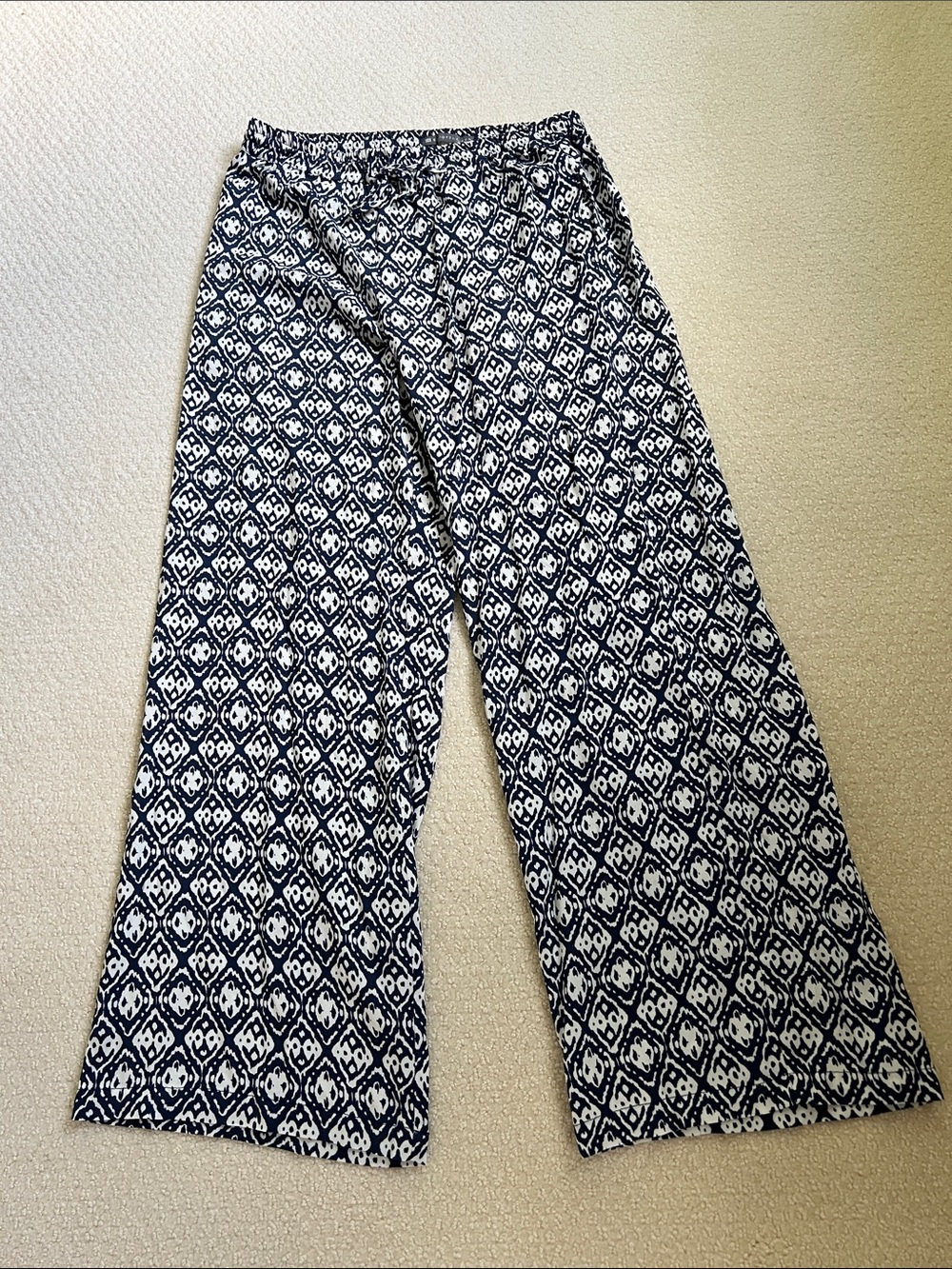Elliott Lauren Navy & White Geometric Wide-Leg Pull On Pants M NWT